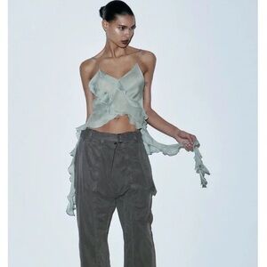 Zara SEMI-SHEER TANK BLOUSE in Emerald